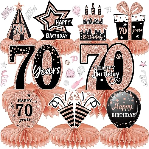 LWAIX 70 Geburtstag Deko Männer Frauen 10Stk Tischdeko Geburtstag Dekoration mit 30g Deko Konfetti für Waben-Tischdekoration Party Zubehör Tischdekorationen Papier (70)