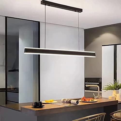 Moderne LED pendelleuchte esszimmer dimmbar hängelampe esstisch Linear design hängeleuchte mit Fernbedienung Kreative Design Esstischlampe, Moderne Hänge lampe für Wohnzimmer Küche (Schwarz, L100cm)