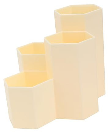 Ciieeo Hexagonal Plastic Pen Holder 4 Grids Makeup Brush and Stationery Organizer Multipurpose Desktop Storage Container for Scissors Pencils Office Supplies