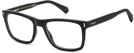POLAROID Brille mit Sehstärke in Schwarz für Herren optional mit Sonnenbrillentönung oder Blaulichtfilter, Rechteckig, gefertigt aus Öko-Co-Polyester, Modell: PLD D512 (inklusive Brillenetui)