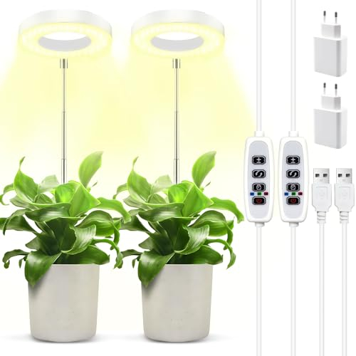 GUHAOOL Lampada per Piante, Luci di Crescita a Spettro Completo a LED per Piante da Interno, Regolabile in Altezza Lampade Coltivazione con Timer 3/9/12H, 9 Luminosità, 3 Modalità, per Piccole Piante