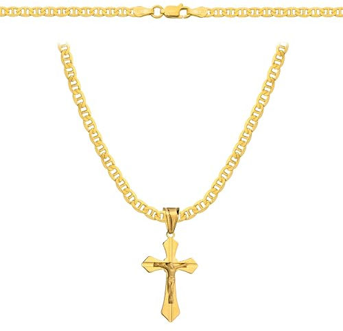 Amor Luxury Goldkette Herren 585, Kette Herren 925/585 - Königskette - Kreuz Kette - Goldkette Kreuzkette, Herren Schmuck, Herren Geschenke Geburtstag - Halskette Herren Gold (50 cm)
