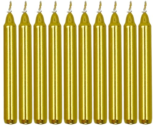 MIJOMA Set di candele per albero di Natale, candele a piramide, candele per albero di Natale, feste di compleanno e torte, lunga durata, diametro 11 x 105 mm (10, oro metallizzato)