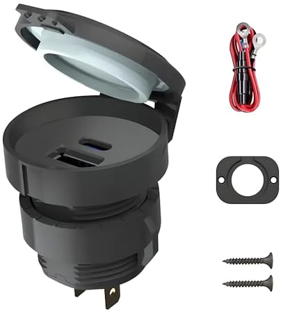 48W Wasserfeste DC 12V 24V Dual USB-Steckdose: Typ C PD 30W & QC 18W 3.0 USB Dose Buchse Einbau 12-24 Volt KFZ Ladegerät für Auto Motorrad Boot LKW Wohnwagen