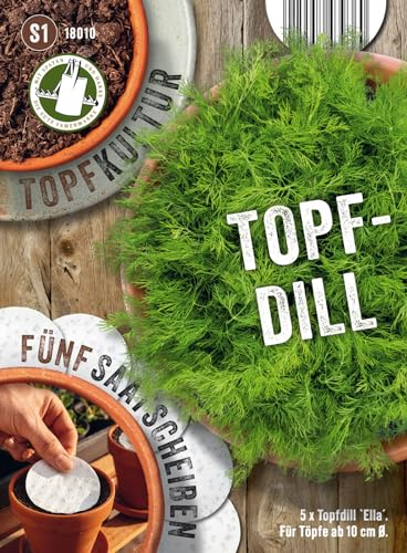 Saatscheiben Topfdill `Ella´, 5 Stk, 8 cm Durchmesser, 10g, Anzucht Samen-Set auf der Fensterbank oder dem Balkon, ganzjährig