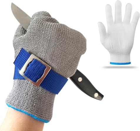 Azonelife Guanti Antitaglio Cucina, Guanti da lavoro antitaglio livello 9, filo di acciaio inox, guanto da macellaio, guanto di ostriche, adatto per la manipolazione degli alimenti