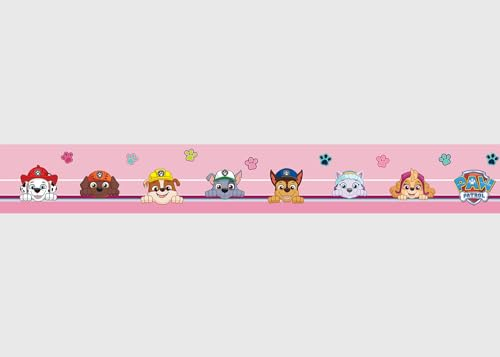 AG Design Selbstklebende Bordüre Paw Patrol Sei Glücklich, AWBD 8006 | Wasserfest Kinderzimmer Wand Dekoration | Wandbordüre für Mädchen und Junge | Folie, Mehrfarbig | Breite 500 cm x Höhe 13.8 cm