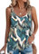 WNEEDU Damen Tank Tops Sommer Spaghetti Cami Oberteile Ärmellose Rundhalsausschnitt Blusen Top Shirts Blattdruck S