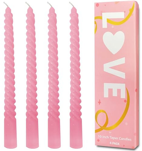 Topsics Spiralförmige Spitzkerzen, 4 Stück geruchlose Spiralkerzen Rosa farbverlauf, 25,4 cm hoch Stabkerzen