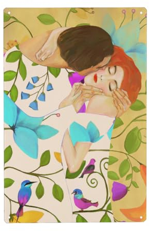 artboxONE Metall-Poster 40x60 cm Floral Der Kuss (geblumt) von Künstler Cats and Dotz