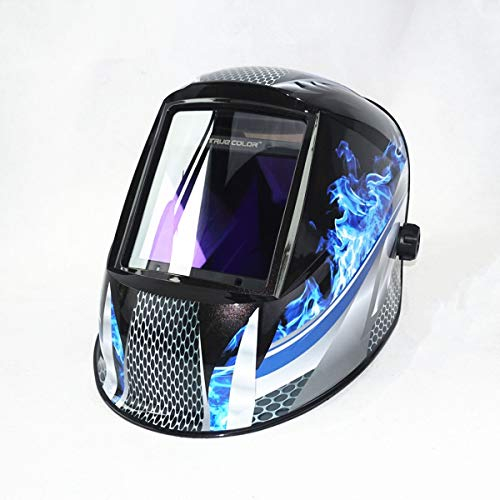 Schweißmaske, Schweißhelm, Schweißermaske, Schweißhelm, automatisch verdunkelnder Schweißhelm, Ansichtsgröße 98 x 88 mm, 3,86 x 2,46 DIN 4-13, 4 Sensoren, Schweißmaske, Schweißmaske (Farbe: Blaues Feu