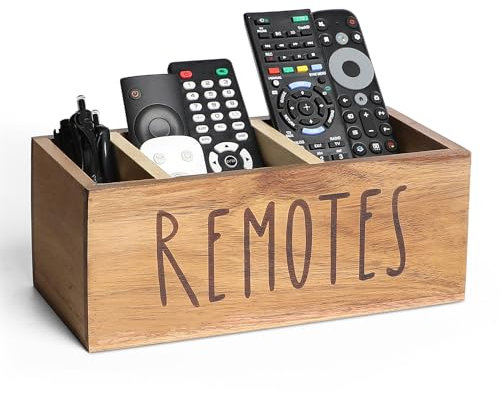 LBEMEY Acacia Wood Remote Control Holder, TV Remote Holder, Remote Organizer for Table,Home,Living room, bedroom for Wooden Remote Box (Brown, L,for 5+ Remote Controls)