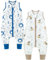 Chilsuessy 2er Pack Baby Sommerschlafsack mit Füßen 0.5 Tog Kinder Schlafsack mit Beinen 100% Baumwolle Schlafstrampler für Jungen Mädchen, Cartoon Zoo + Kaninchen Home, 70cm/Baby Höhe 80-90cm