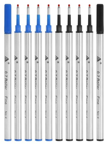 PATIKIL 10er Packung Rollerball Stiftminen schwarze Tinte Schwarz/Blau | 0, 7 mm, Metall-Kugelschreibermine, glatt schreibende Gel-Tinte, feine Spitze