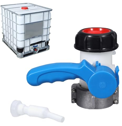 IBC Adapter Kugelhahn, IBC Tank Zubehör, Tank Ablasshahn IBC Absperrhahn Auslaufhahn Klappenhahn mit Teleskoprohr, Auslass Regelventil für IBC Container, Wassertank, Regentonne, Kanister DN40 (62mm)