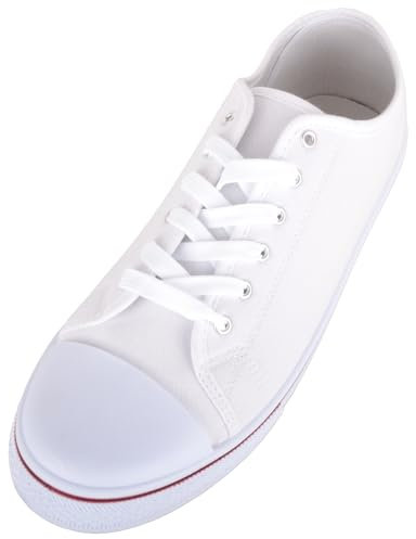 Mens Canvas Lace Up Sporty Outdoor Trainers Sneakers Plimsolls with Rubber Toe Cap - White - UK 9