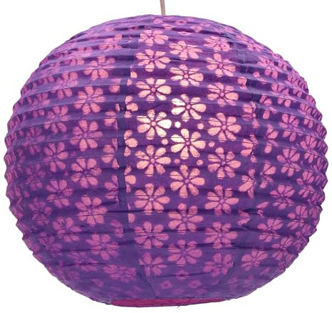 GURU SHOP Runder Lokta Papierlampenschirm, Boho Hängelampe Coronada - Ø 35 cm Lila