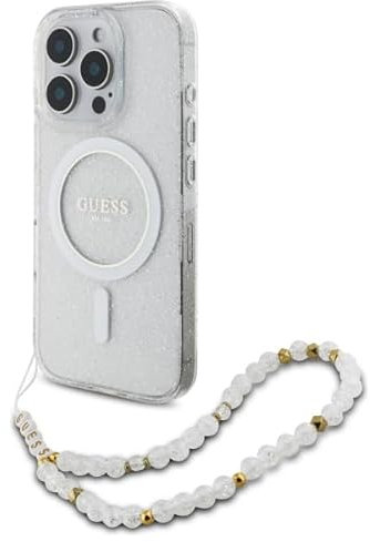 GUESS CG Mobile GUHMP16LHGCRELST Hülle für iPhone 16 Pro 6.3 transparent hardcase IML Glitter with Pearl Strap