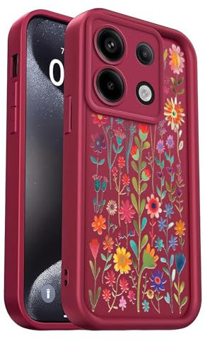 PanXCase Coque pour Xiaomi Redmi Note 13 Pro 5G / Poco X6 5G - Étui Silicone Souple Fine Légère Elegant Désign, Protection Caméra Antichoc Anti-Rayures Mince Housse (Wine Red,Flowers)