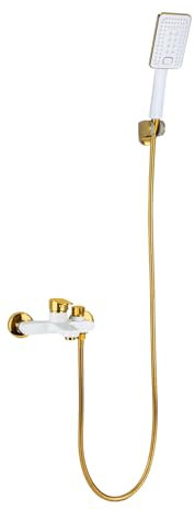 Brausegarnitur Wannenbatterie, Wannenbatterie mit Handbrause, Badbatterie aus Edelstahl, weiß-gold