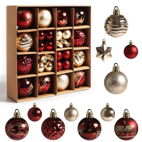 Weihnachtskugeln Kunststoff Set, 44 Stücke 3CM/6CM Christbaumkugeln Deko Weihnachten Weihnachtsdekoration Kugeln Christbaumschmuck Weihnachtsbaumschmuck Christbaumkugeln Kunststoff