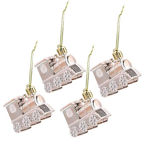 OFFSCH Weihnachtsbaum Anhänger Auto Und Zug Aus Kunststoff Kleine Weihnachtsdeko Zum Aufhängen Für Feier Und Heimdekoration 4 Stück Champagnerfarben