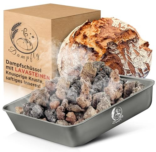 Dampfschüssel Lavastein-Backofen-Set: Perfektes Brot backen mit Wasserdampf – Knuspriges Brot & Gebäck wie vom Profi Bäcker (Black Titanium)