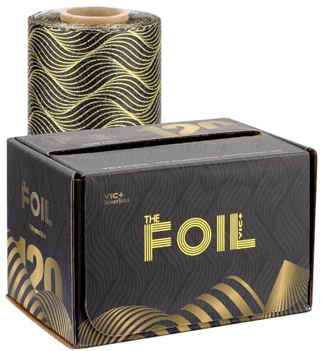 Segbeauty Papier Aluminium Coiffure, Aluminium Meches Cheveux, Rouleau d'Aluminium pour la Coloration des Cheveux, Accessoires de Coiffure, pour Salon de Coiffure (120mm X 50m, Or-Noir)