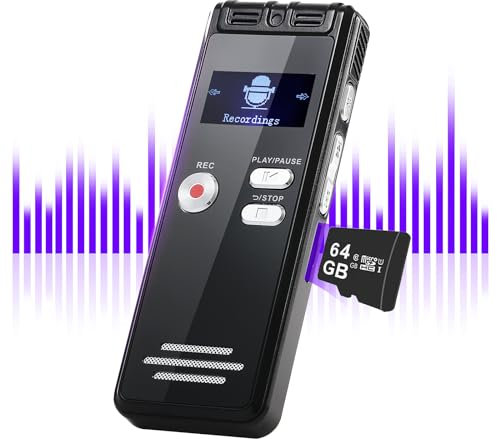 128GB NekSide Diktiergerät Aufnahmegerät, 3072kbps Diktiergerät Digital Voice Recorder, Type-C Interface Tonbandgerät One-Touch-Aufnahme MP3, HD Dual MIC Aufnahmegerät für Vortrag, Interview, Meeting