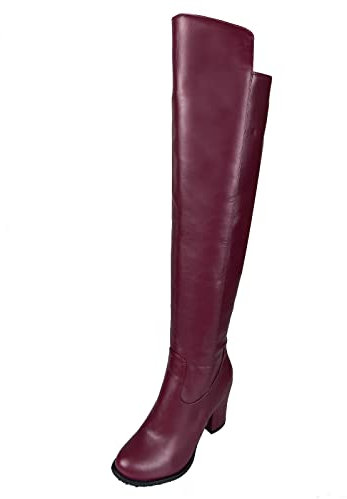 Renessmi Moda Donna Stivali Sopra Il Ginocchio Tacco a Blocco Side con Cerniera Punta Rotonda Tacco Alto Eleganti Stivali da Equitazione Footwear Vino Rosso Numero 41 EU-43 Cn