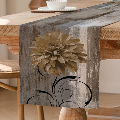 ViaElayu Tischläufer Grau Retro Tischläufer mit Blume Bauernhaus Tischdekoration Rustikales Ölgemälde Tisch Läufer Akzenttisch Dekoratives Tuch 40 x 140 cm für Küche Kaffee Urlaub Partys Hochzeit
