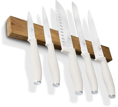 Berlinger Haus 6-teiliges Messerset/Rostfreier Aus gehärtetem Stahl 3cr13/mit Messerhalter magnetisch aus Akazienholz/matt cremefarben/Sahara Collection