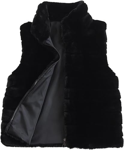 Gilet court en fausse fourrure pour femme - Veste élégante à poils longs en polaire pelucheuse sans manches avec fermeture éclair - Vêtement d'extérieur doux et chaud d'hiver - Gilet tendance et