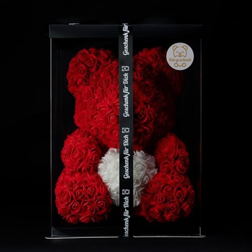 Bärgeschenk Big Classic Rosen Bär 40cm aus Ewigen Rosen in Geschenkbox (Rot und Weiß)