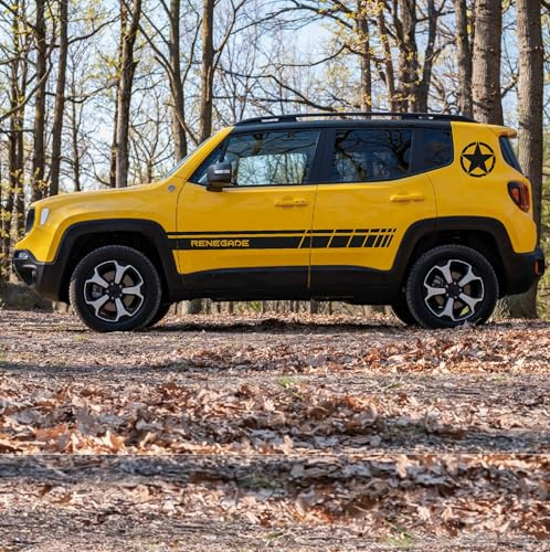 4 Adesivi Stickers Fuoristrada Worldcustom compatibili con Jeep Renegade 2 Fasce + 2 Stelle (Nero Lucido)