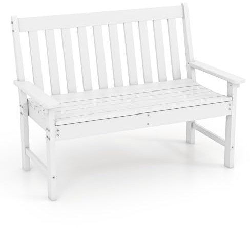 COSTWAY Gartenbank wetterfest, Allwetter-Sitzbank aus HDPE, Parkbank für 2-3 Sitzer, Balkontank bis 320kg belastbar, Terrassenbank für Garten, Balkon und Terrasse, 132 x 65 x 91 cm (Weiß)