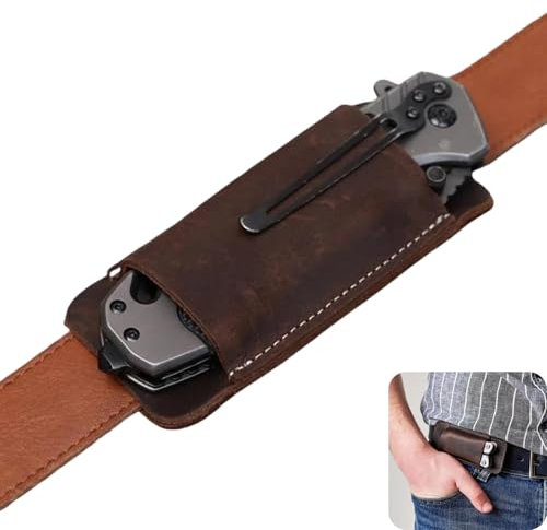 Cinturón retro de cuero con vaina horizontal, funda horizontal para cinturón, cuchillo de transporte horizontal, funda de cuero hecha a mano para hombres (café)