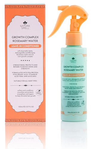 Nature Spell Rosmarinwasser Leave-in-Conditioner – Fördert das Haarwachstum, Hitzeschutzspray für das Haar, entwirrt, glättet und verleiht Glanz, mit ayurvedischen Kräutern, für alle Haartypen, 150 ml
