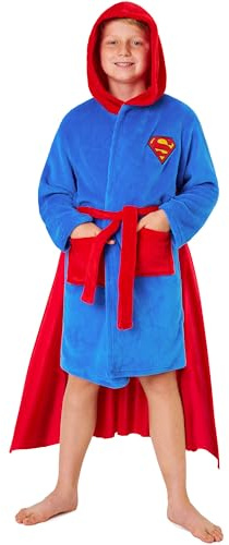DC Comics Superman Bademantel Kinder mit Cape, 5-14 Jahre, Weicher Fleece Morgenmantel mit Kapuze, Geschenke für Jungs