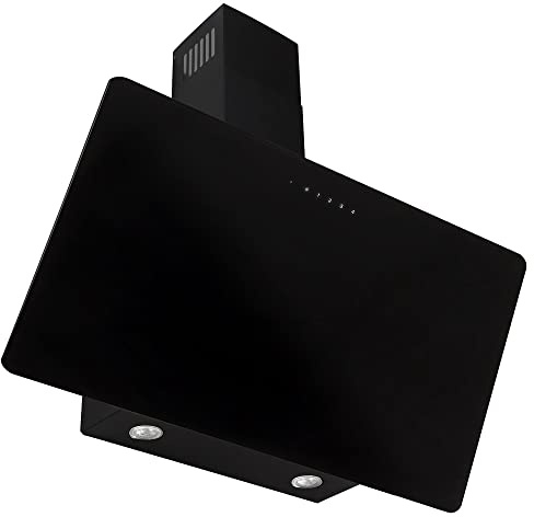 VLANO MELIA 90 Kopffreie Dunstabzugshaube, 90 cm, 680 m³/h, Schwarz oder weiß, Touch-Bedienfeld, Fernbedienung, 4 Leistungsstufen, EEK: A, Schräg Wandhaube, Sicherheitsglas (schwarz)