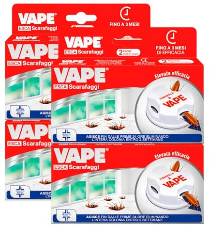 Vape Esca Scarafaggi Insetticida Blatte Disinfestazione per Abitazione e Interni Elimina Intera Colonia Efficace 3 Mesi Prodotto Biocida - 8 Esche