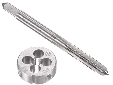 TA-VIGOR Ensemble tarauds et filières métriques M5 x 0,8 mm, tarauds à vis avec matrice de filetage rond, kit de tarauds et filières robustes pour bricolage, réparation, coupe de filetage externe et