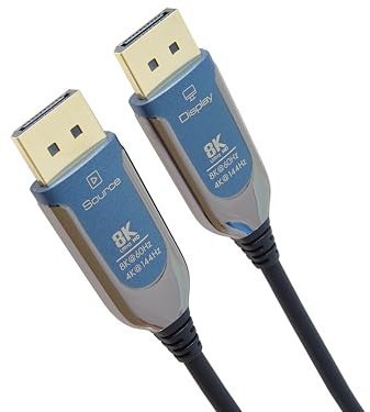 PremiumCord Optical 8K DisplayPort 1.4 Cable M/M 15 m, Male to Male, 32.4 Gbps, Video 8K@60Hz, 5K@60Hz, 4K@60Hz 2160p, Gold-Plated Connectors, Blue/Black