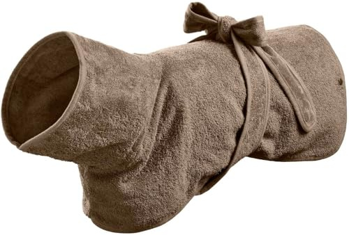 HUNTER Hundebademantel RIGA, saugstarkes Frottee, trocknet schnell, schützt vor Auskühlung, leicht anzulegen mit Gürtel, 60 °C waschbar, schützt Auto/Möbel vor Nässe, Farbe: Taupe, Größe: 50