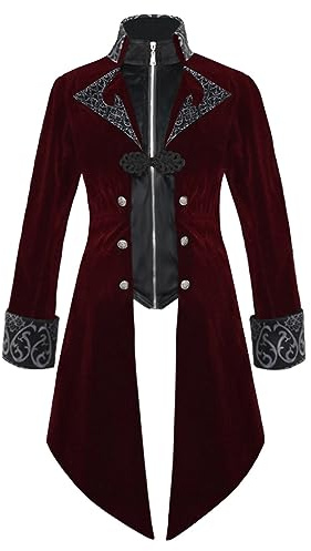 Manteau steampunk pour homme - Veste gothique midi - Noir - Manteau médiéval avec fermeture éclair - Rétro victorien - Jupe de marche élégante - Théâtre - Performance - Costume d'Halloween