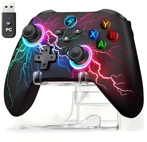 HELLCOOL Manette PC sans Fil – Manette De Jeu PC avec RVB/Support/Gâchettes/Touches Reprogrammables, Batterie 1000 mAh, Compatible Windows/Switch/Switch 2 / iOS/Android