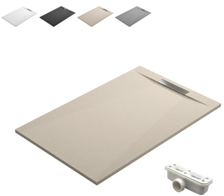 Plato de Ducha de Resina Antideslizante con Valvula y Rejilla Oculta | Textura Piedra | Beige | 80 X 130 cm