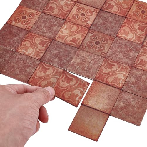 WADORN 1.5mm Dicke Puppenhaus Bodenfliesen, 30 Stück Quadratisch 1/12 Skala Zubehör Warmes Kokosnussbraun Für Möbel Vintage Bausatz Raumdekoration