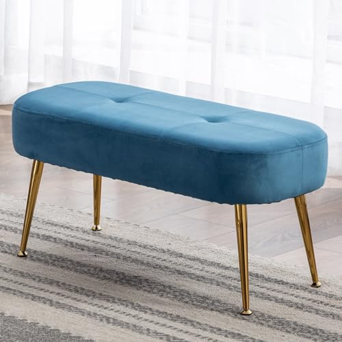 GIZNXBA Gepolsterte Bank Für Das Wohnzimmer Bettbank Für Das Schlafzimmer Moderner Küchenstuhl Mit Gepolstertem Sitz Und Holzbeinen Fußstütze Ottoman-Fußhocker Für Den Innenbereich, Flur(Blauw)