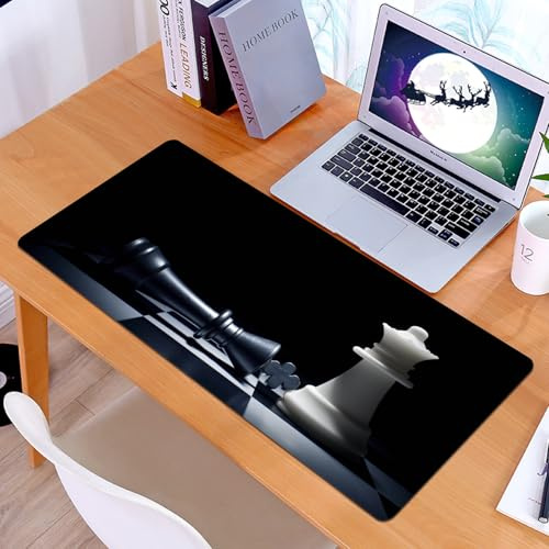 KDWJS Gaming Mauspad XXL 90x40cm Mousepad Groß Vernähte Kanten Anti-Rutsch für PC,Schach, EIN siegreiches weißes Schach neben besiegtem schwarzen Schac,Laptop Verbessert Präzision und Geschwindigkeit